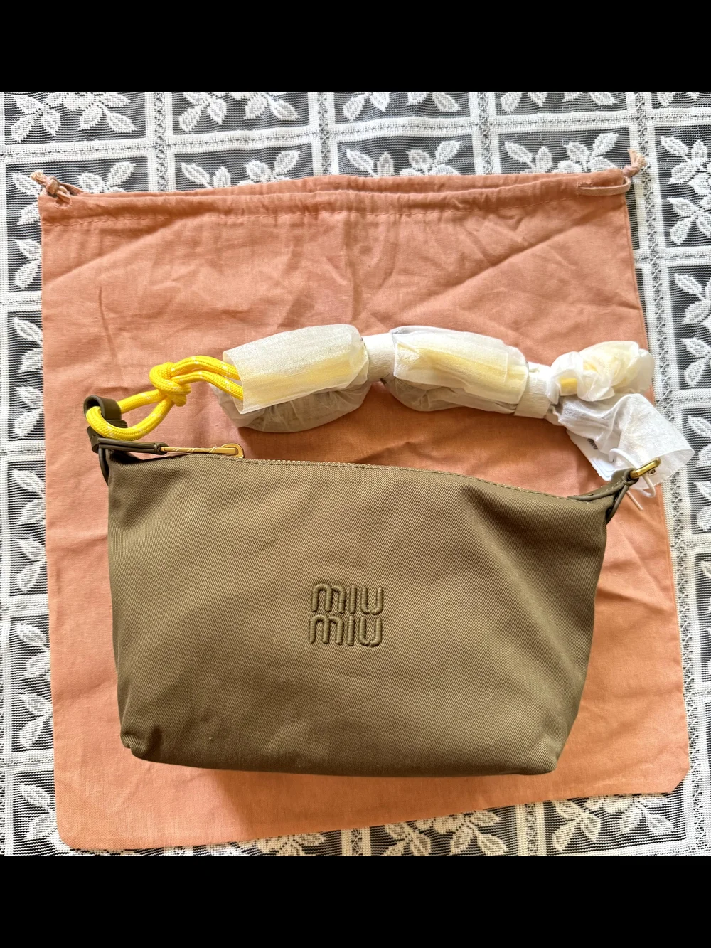 Miu Miu Olive Green Shoulder Pouch with Logo